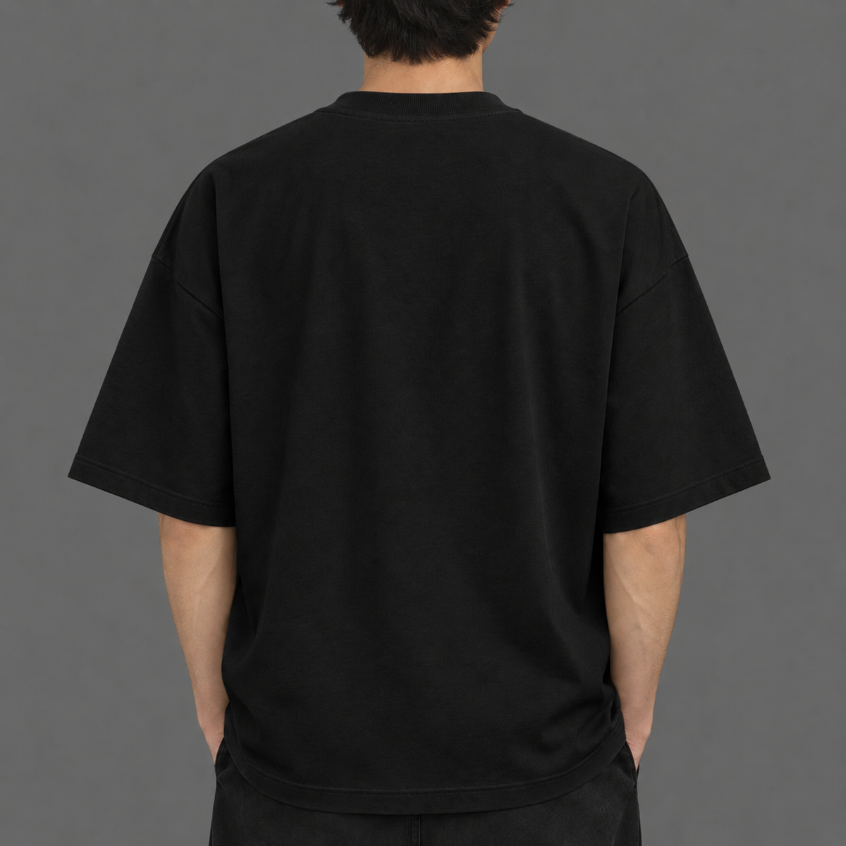 Half sleeves drop-shoulder black colored T shirt