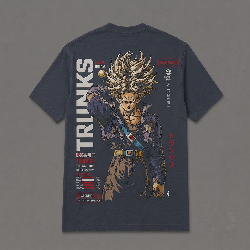 Dragon ball Z, trunks print on muted blue-grey color shirt