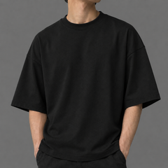 Half sleeves drop-shoulder black colored T shirt