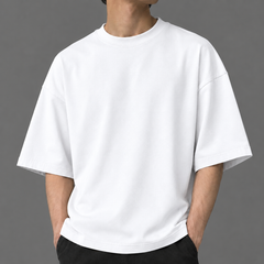 Half sleeves drop-shoulder fit white colored T shirt