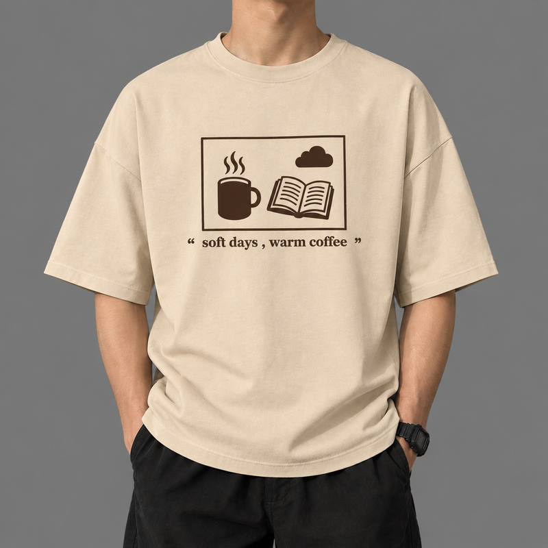 Beige colored drop-shoulder fit aesthetic Tee shirt
