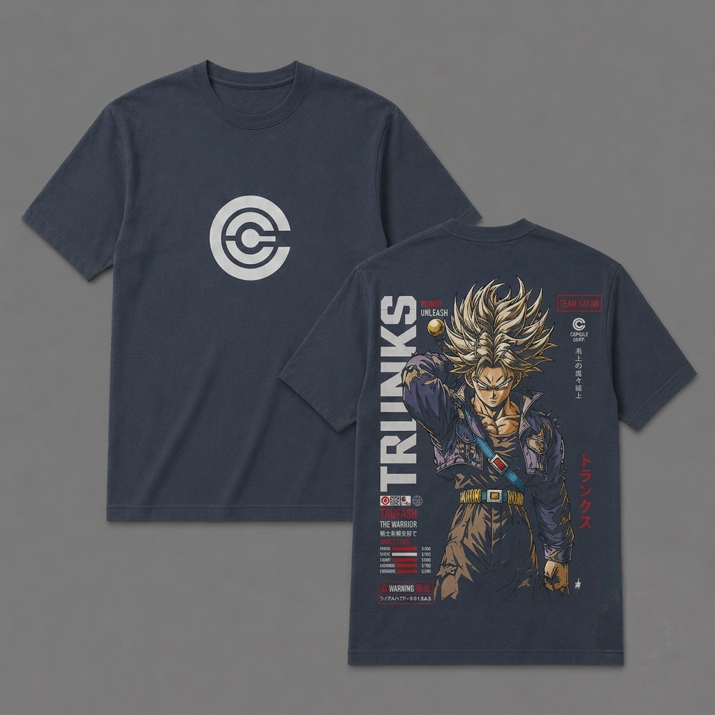 Dragon ball Z, trunks print on muted blue-grey color shirt